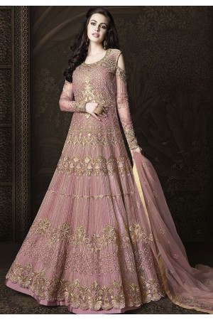 Pink Net Floor Length Designer Anarkali Suit 6435