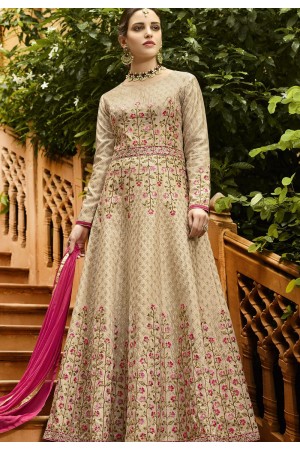 Beige Silk Embroidered Anarkali Suit 106