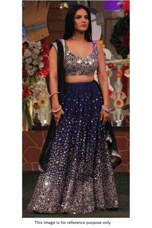 Bollywood model inspired blue mirror work lehenga