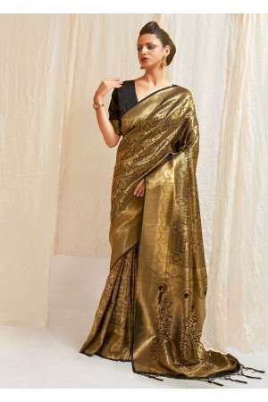 GOLDEN BLACK WOVEN KANJIVARAM 123006A