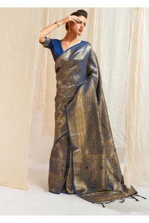 GOLDEN BLUE WOVEN KANJIVARAM 123006D