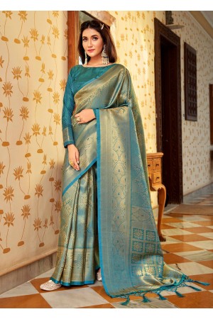 GOLDEN BLUE WOVEN KANJIVARAM 5301