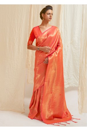 GOLDEN CITRUS ORANGE WOVEN KANJIVARAM 123006I