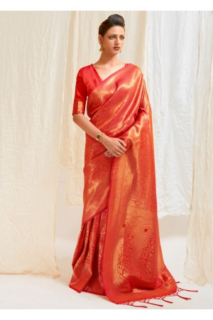 GOLDEN RED WOVEN KANJIVARAM 123006E