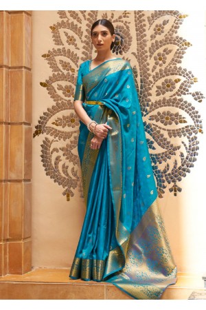 PEACOCK BLUE AND GOLD WOVEN KANJIVARAM 197005