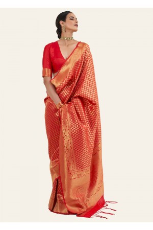 ROYAL PRINCESS GOLDEN BRIDAL RED WOVEN KANJIVARAM 145003E