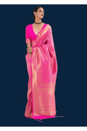 ROYAL PRINCESS GOLDEN RICH PINK WOVEN KANJIVARAM 145003F