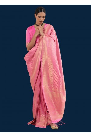 ROYAL PRINCESS GOLDEN ROSE PINK WOVEN KANJIVARAM 145003D