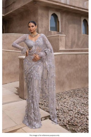 Bollywood Model net sequins designer saree in Grey