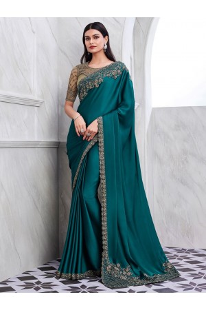 Silk Saree with blouse in Teal colour 29002