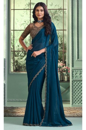 Georgette Saree with blouse in Teal colour 7802