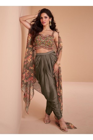 Brown satin readymade dhoti set cape suit 5353