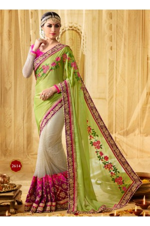 Liril green and pink moss georgette and net wedding wear saree