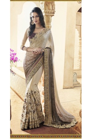 Party-wear-Beige-Brown-Grey-color-saree