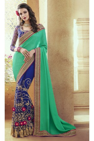 Party-wear-Blue-Green-color-saree