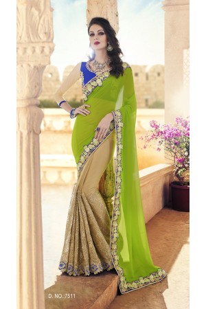 Party-wear-Chikoo-Green-color-saree