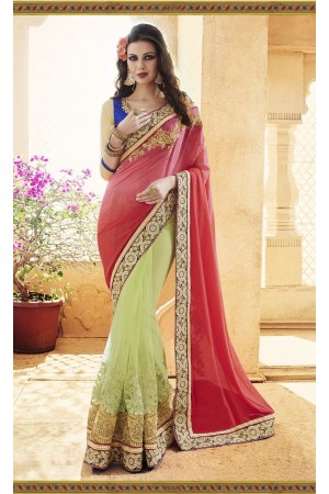 Party-wear-Green-Tomato-Red-color-saree