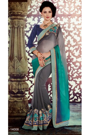 Party-wear-Grey-Blue-color-saree