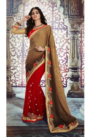 Party-wear-Red-Brown-color-saree