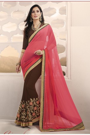 Party-wear-pink-coffee-brown-color-saree