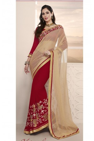 Party-wear-red-gold-color-saree