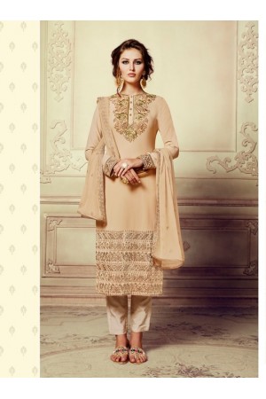 Beige georgette straight cut salwar kameez