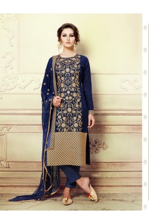 Navy blue georgette straight cut salwar kameez