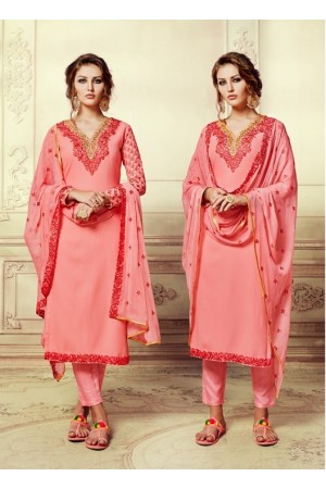 Pink georgette straight cut salwar kameez