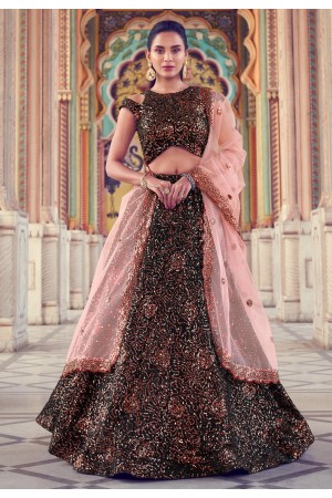 Black lycra cold shoulder designer lehenga choli 5806