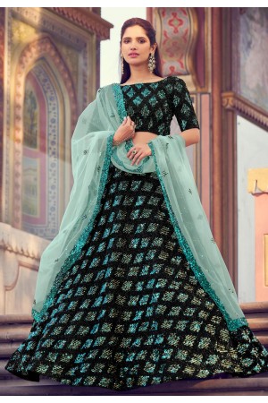 Black lycra sequins work party wear lehenga choli 5803