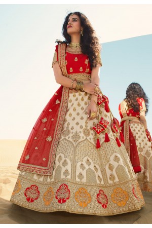 Cream art silk embroidered wedding lehenga choli 968