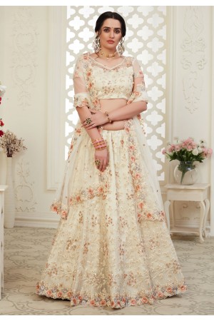 Cream embroidered net lehenga choli 1009B