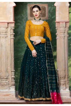 Dark green georgette sequins work lehenga choli 1604