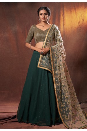 Green georgette sequins work lehenga choli 6305