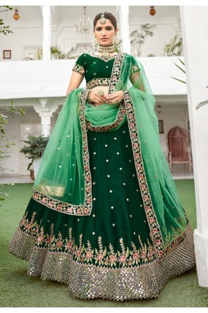 Green silk sequins work lehenga choli 1014