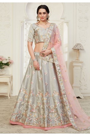 Grey embroidered silk circular lehenga choli 1010A