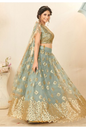 Grey net sequins work lehenga choli 1008