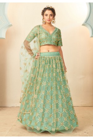 Light green net sequins work lehenga choli 1009