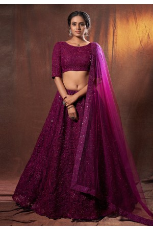 Magenta net sequins work lehenga choli 6308