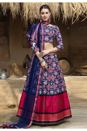 Navy blue art silk bandhani print chaniya choli 1614