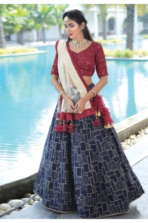 Navy blue bemberg georgette sequins work lehenga choli 1003P