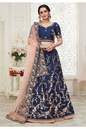 Navy blue silk sequins work lehenga choli 1011C