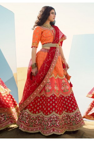 Orange art silk embroidered lehenga choli 969