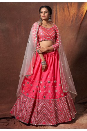 Pink art silk mirror work lehenga choli 6313