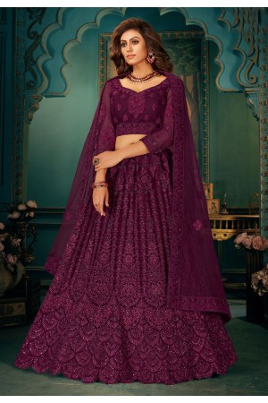 Purple net embroidered lehenga choli 2008