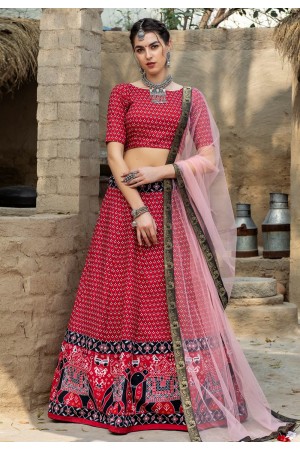 Red art silk bandhani print chaniya choli 1611