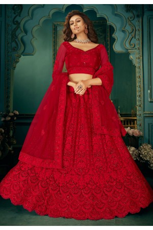 Red net embroidered lehenga choli 2005