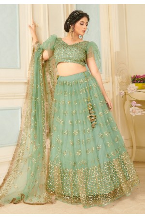 Sea green net designer lehenga choli 1005