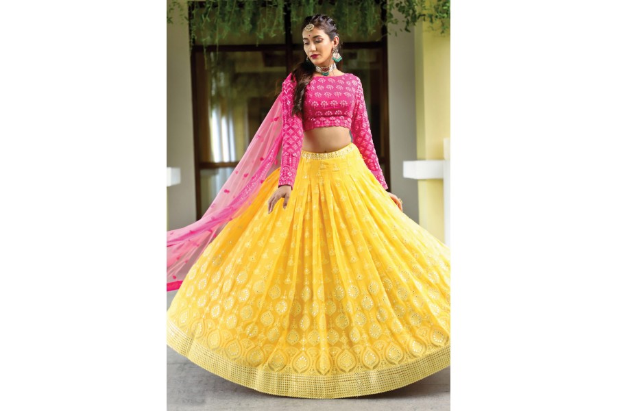 Blue Silk Flared Lehenga with Floral Motifs - PCCDG1872 from saree.com