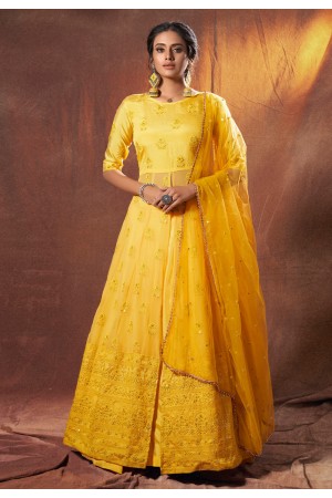 Yellow georgette embroidered lehenga choli 6306